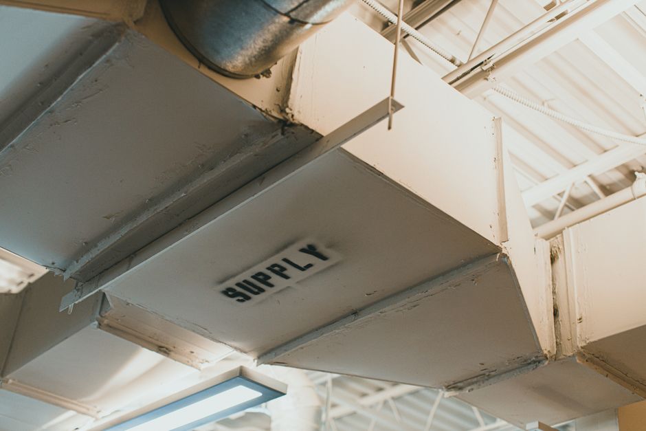 White metal air supply duct for professional ventilation installation